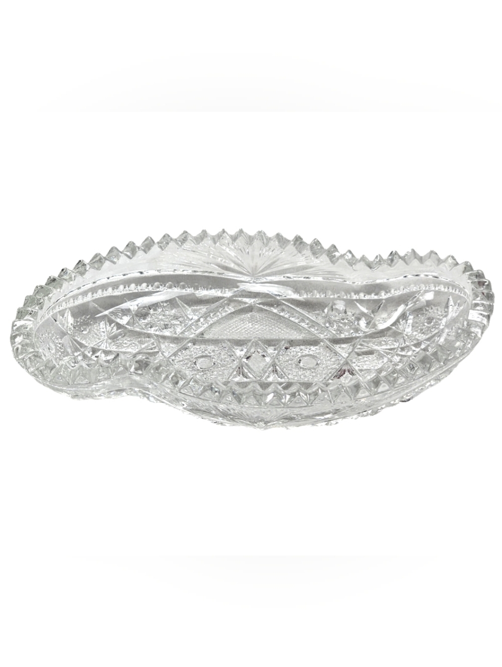 Antique ABP Cut Glass Relish Dish American Brilliant Hobstar Sawtooth 7.5"